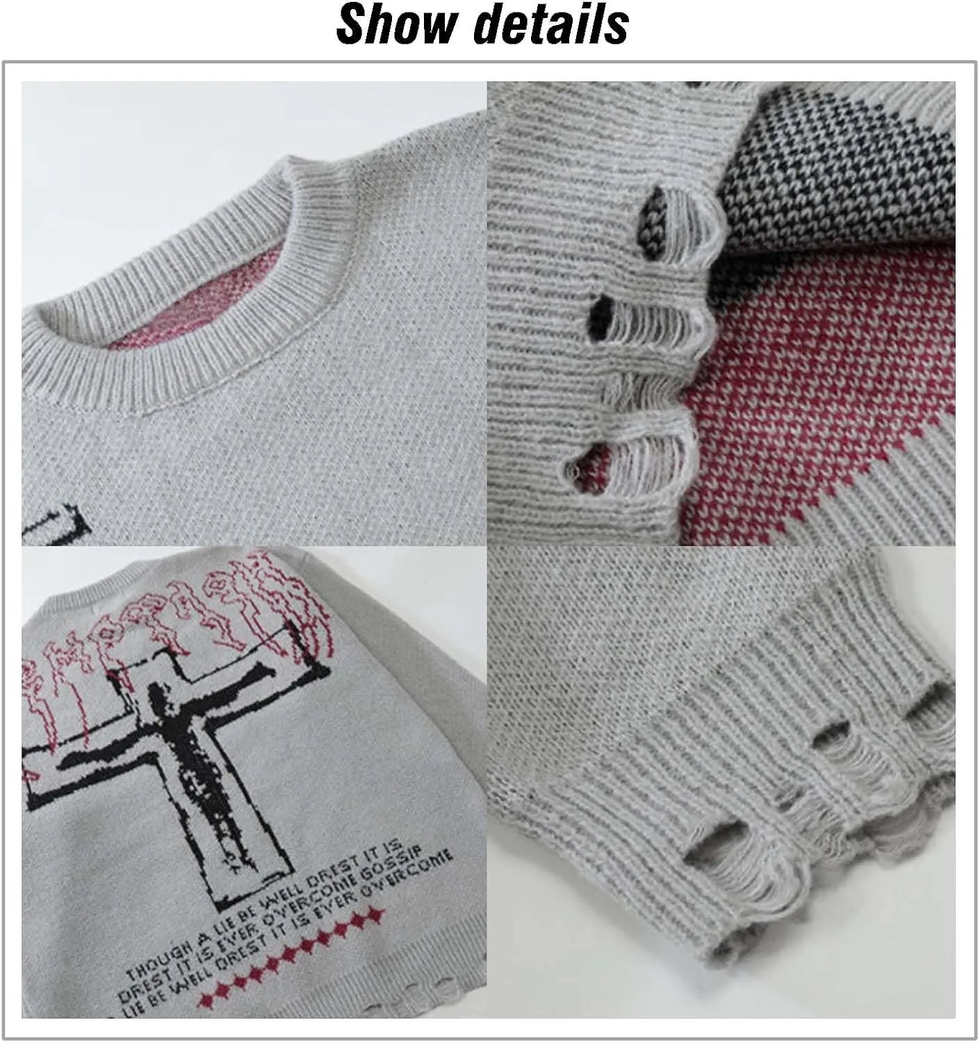 Harajuku Cross Knit Pullover Hip Hop Loose Pattern Sweater Y2k Universal Pullover Knit Gothic Long Sleeve Knit Sweater