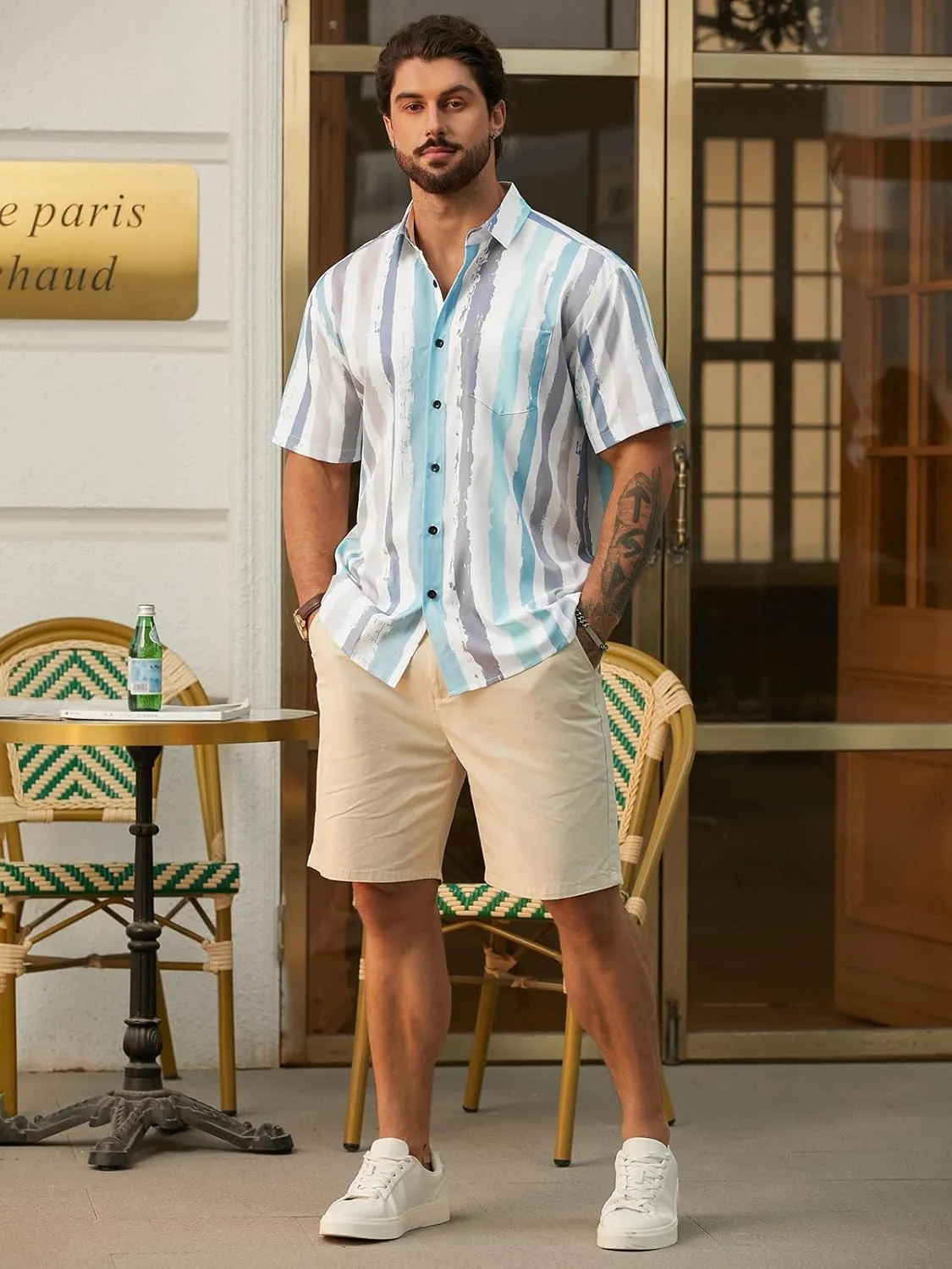 Hardaddy Men's Striped Shirts Casual Short Sleeve Button Down Summer Hawaiian Shirts