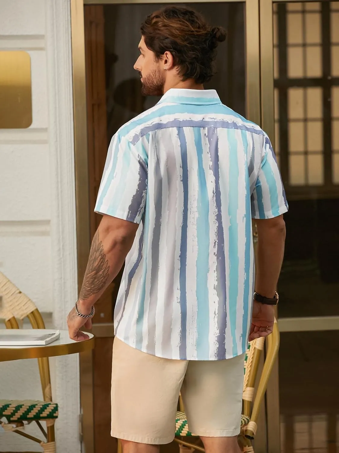 Hardaddy Men's Striped Shirts Casual Short Sleeve Button Down Summer Hawaiian Shirts