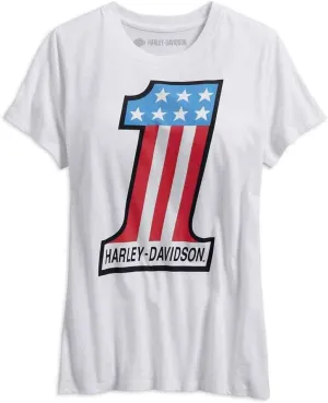 Harley-Davidson Women's Retro #1 Short Sleeve Scoop Neck Tee, White 99238-19VW