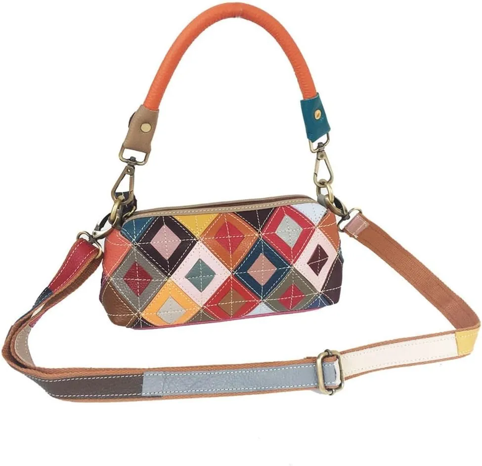 HBJWOV Colorful Diamond Lattice Colorblocking Cowhide Handbag Crossbody Women's Bag Under The Bowels of the Bag