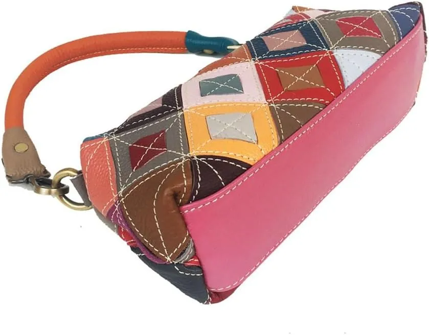 HBJWOV Colorful Diamond Lattice Colorblocking Cowhide Handbag Crossbody Women's Bag Under The Bowels of the Bag