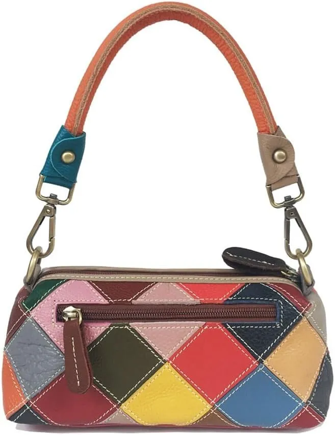 HBJWOV Colorful Diamond Lattice Colorblocking Cowhide Handbag Crossbody Women's Bag Under The Bowels of the Bag