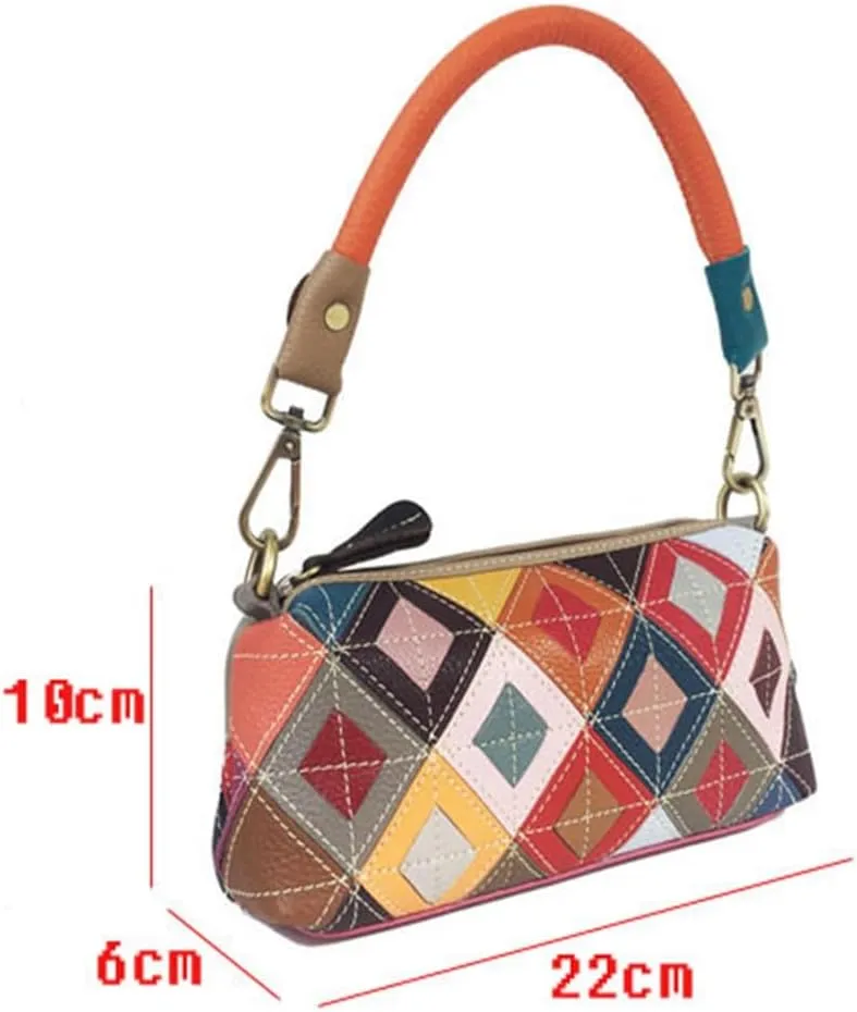 HBJWOV Colorful Diamond Lattice Colorblocking Cowhide Handbag Crossbody Women's Bag Under The Bowels of the Bag