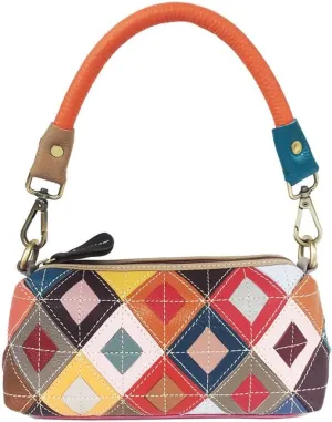 HBJWOV Colorful Diamond Lattice Colorblocking Cowhide Handbag Crossbody Women's Bag Under The Bowels of the Bag