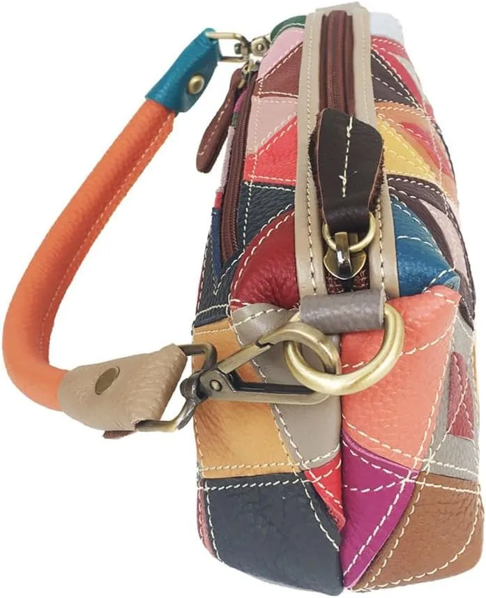 HBJWOV Colorful Diamond Lattice Colorblocking Cowhide Handbag Crossbody Women's Bag Under The Bowels of the Bag