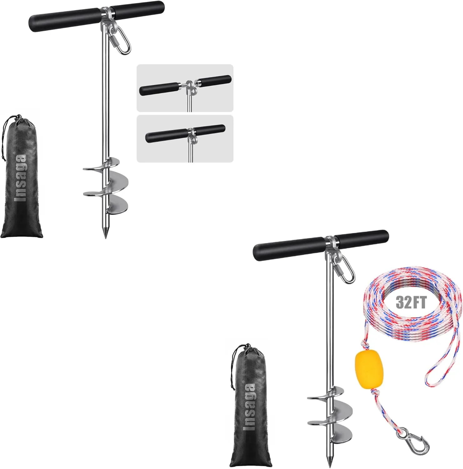 Heavy-Duty 17’’ Stainless Steel Boat & Sand Anchor Set – Fully Welded Shallow Water Anchor   Screw-in PWC Anchor with Crossbar & 32ft Rope for Jet Skis, Kayaks, Pontoon & Beach Stability