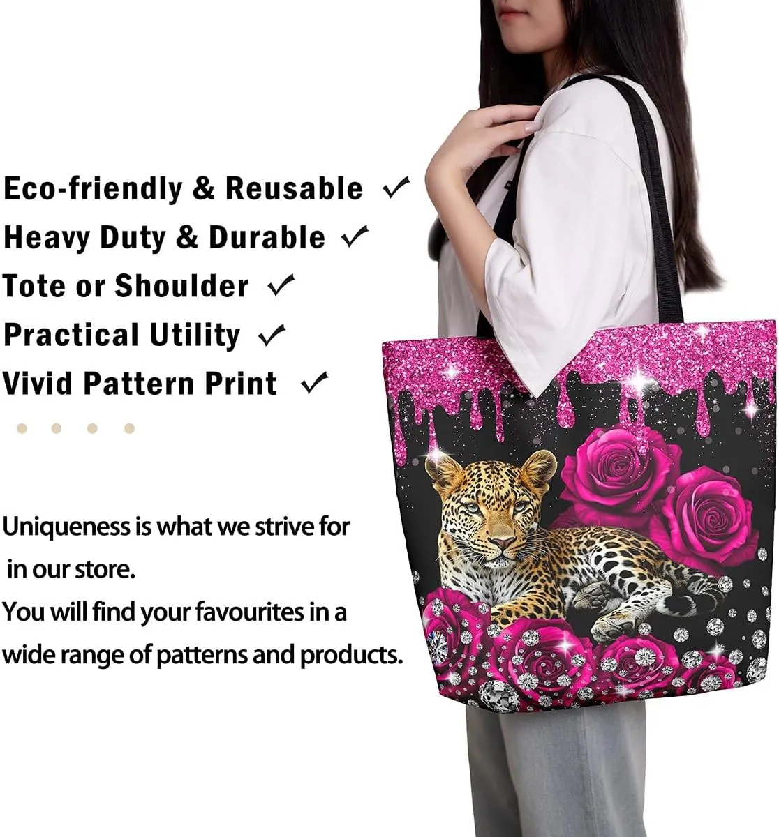 Highland Cow Canvas Tote Bag for Women,Cowboy Farm Animals Foldable Handbag