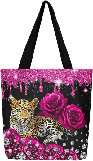 Highland Cow Canvas Tote Bag for Women,Cowboy Farm Animals Foldable Handbag
