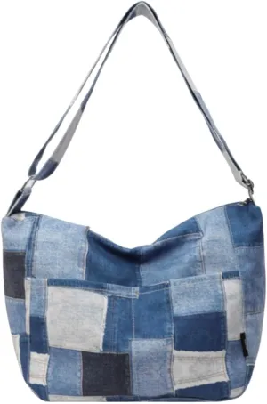 Hippie Crossbody Bags for Women 2024, Y2K Denim Messenger Tote Bag, Canvas Shoulder Boho Purse for Casual Travel