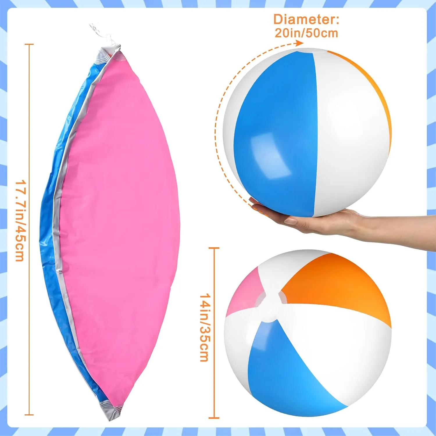 Honoson 30 Pack 20 Inch Beach Balls Inflatable Swimming Pool Game Toys Large Blow up Beach Balls Bulk for Summer Swimming Party Birthday Supplies (Pink, Orange, Blue and White)