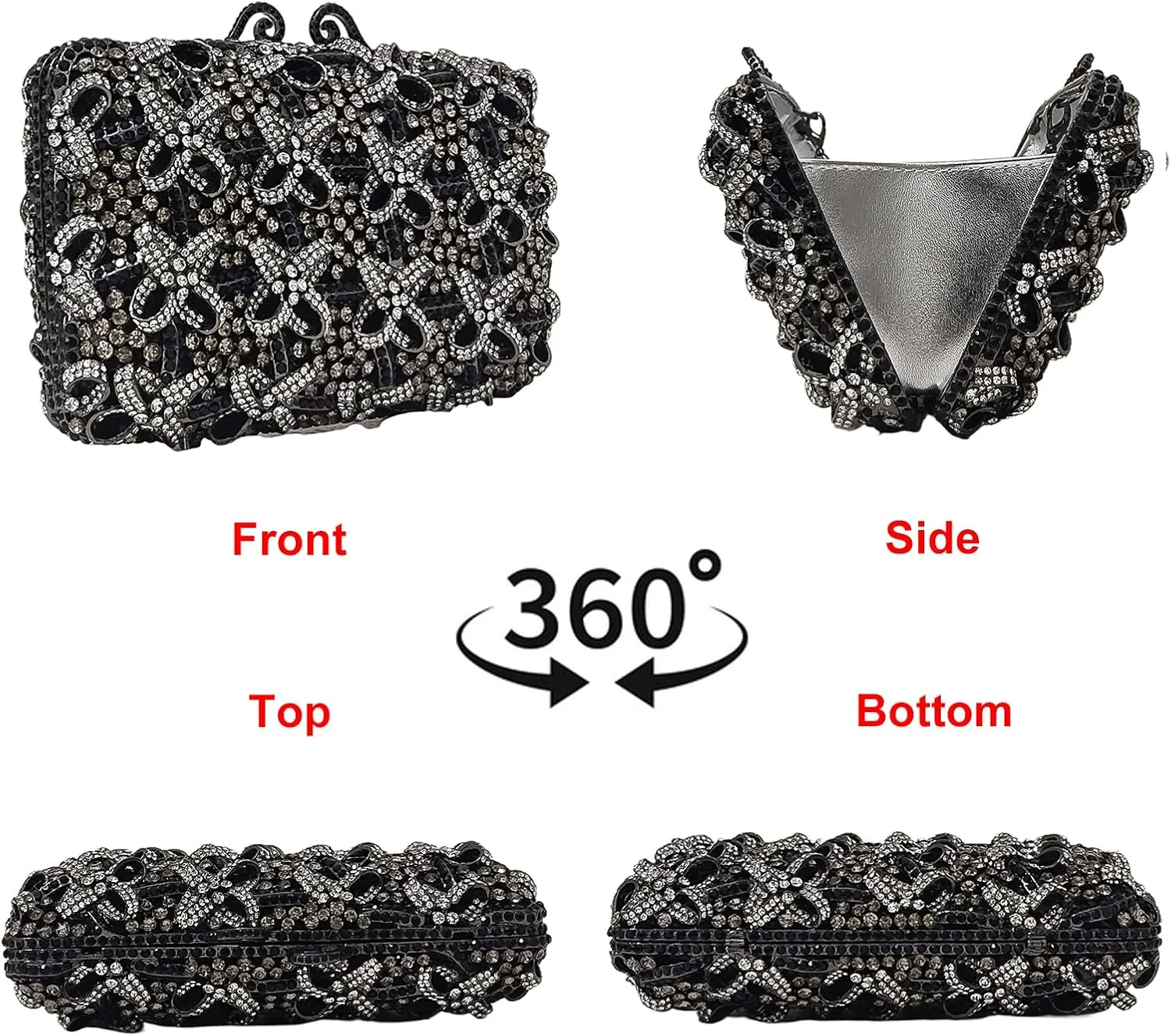 HUANG ZHUANG Bling Elegant Crystal Clutch Purse Luxury Rhinestone Evening Bag Prom Women Party Wedding Handbag