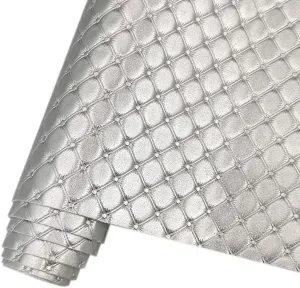 HYANG Diamond Embossing Silvery PU Faux Leather Sheets Roll 12"X 53" Faux Leather Roll Perfect for Crafts Handbags Wallets Jewelry Earrings Bows Making