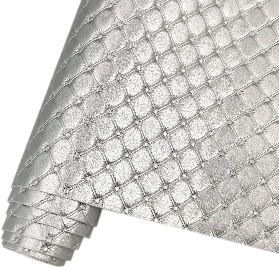 HYANG Diamond Embossing Silvery PU Faux Leather Sheets Roll 12"X 53" Faux Leather Roll Perfect for Crafts Handbags Wallets Jewelry Earrings Bows Making
