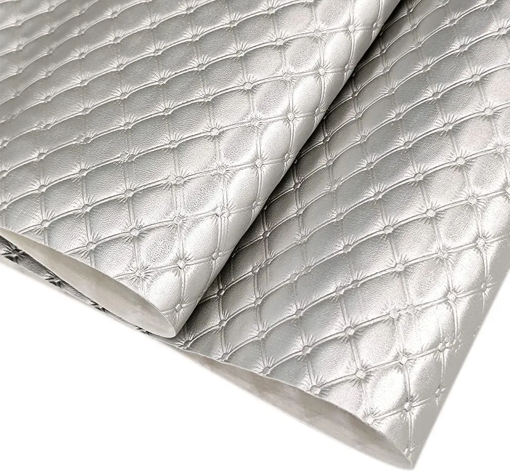 HYANG Diamond Embossing Silvery PU Faux Leather Sheets Roll 12"X 53" Faux Leather Roll Perfect for Crafts Handbags Wallets Jewelry Earrings Bows Making