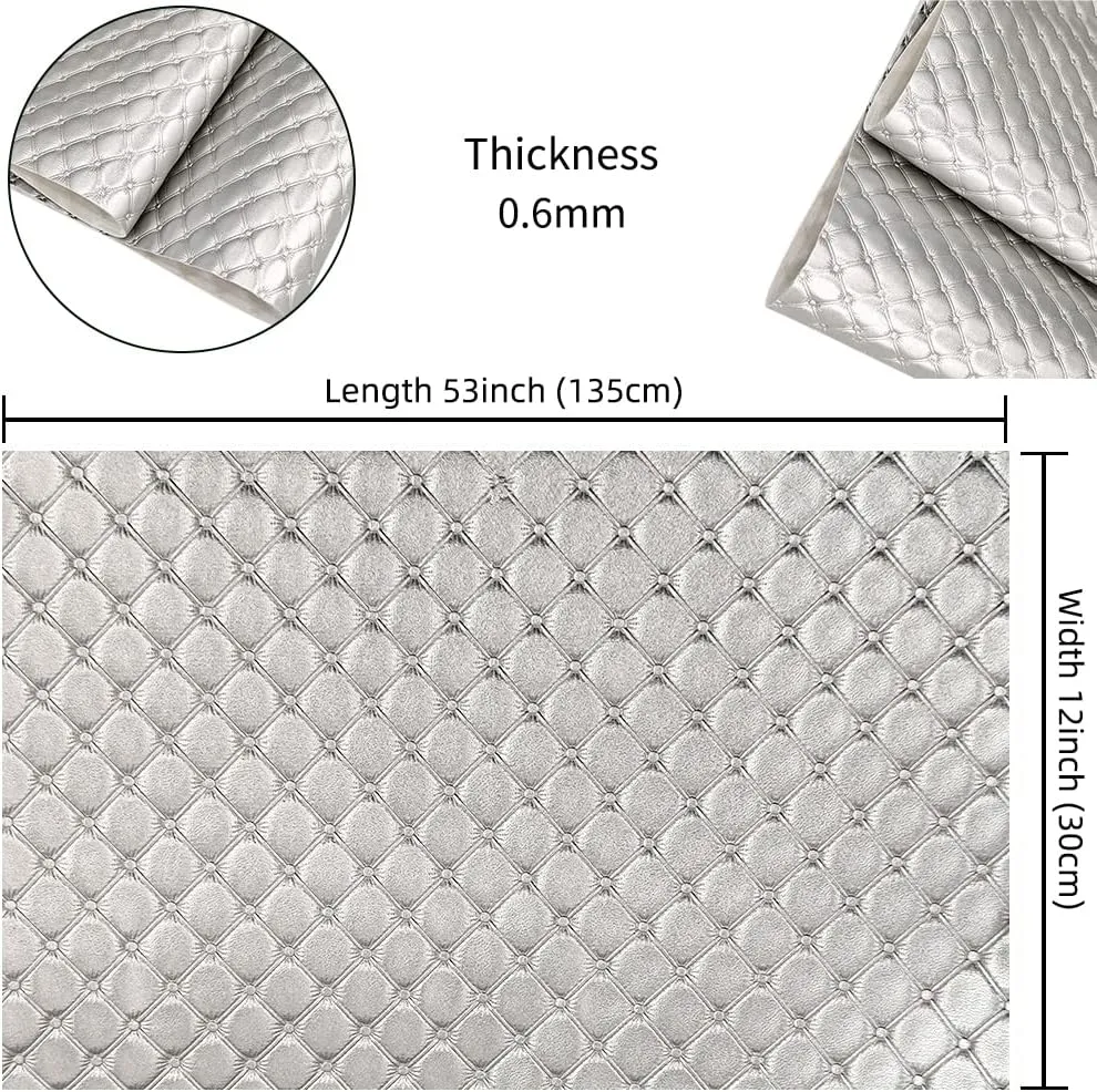 HYANG Diamond Embossing Silvery PU Faux Leather Sheets Roll 12"X 53" Faux Leather Roll Perfect for Crafts Handbags Wallets Jewelry Earrings Bows Making