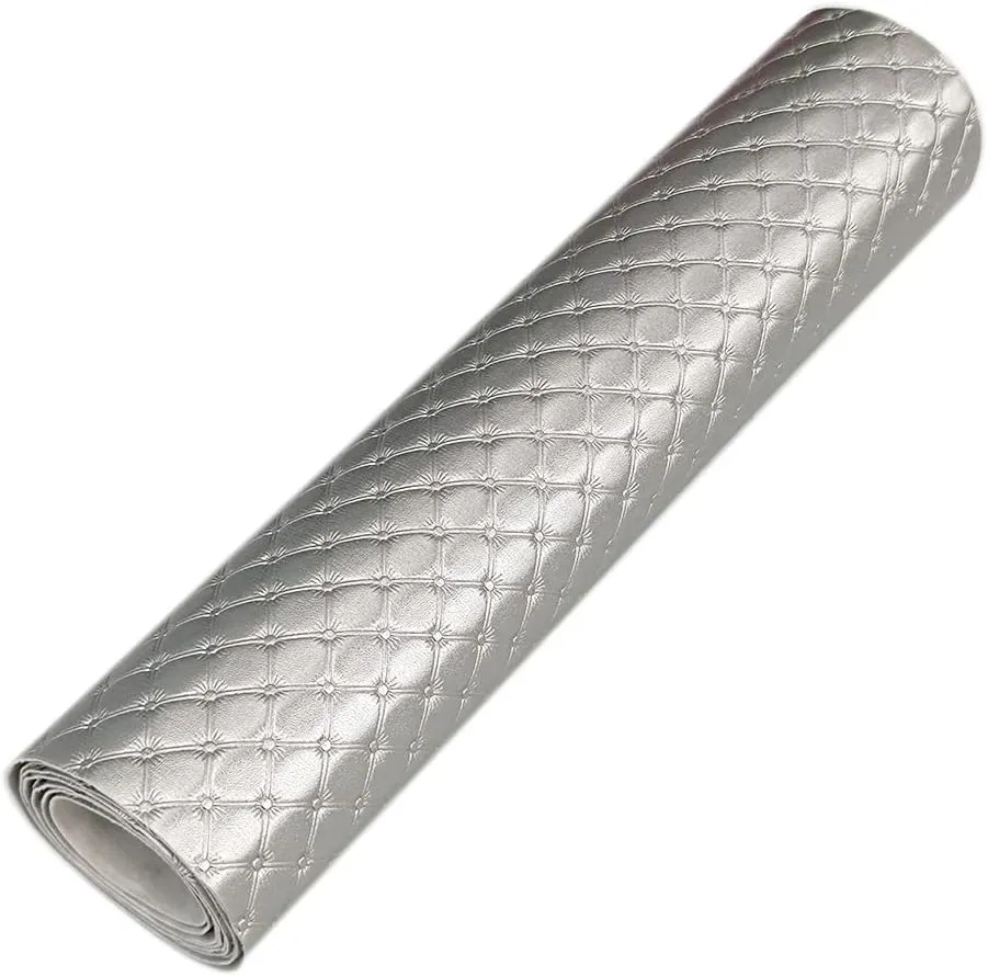 HYANG Diamond Embossing Silvery PU Faux Leather Sheets Roll 12"X 53" Faux Leather Roll Perfect for Crafts Handbags Wallets Jewelry Earrings Bows Making