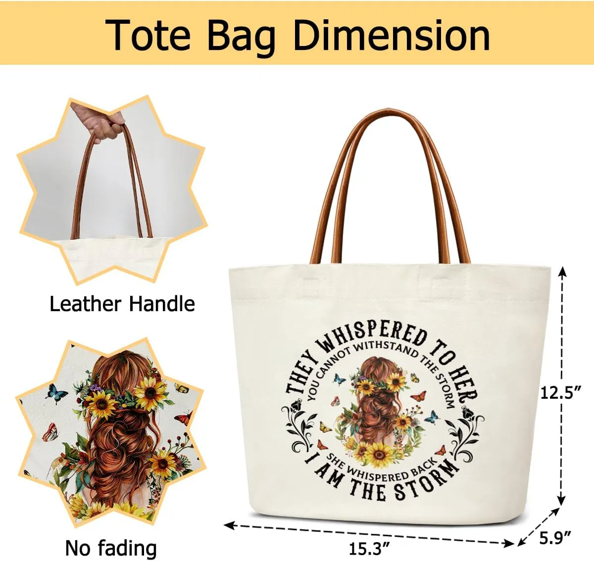 I Am The Storm Canvas Tote Bag For Women, Reusable Grocery Shoulder Bag for Shopping Work Travel Gym, Inspirational Gifts for Halloween Christmas Beach Bags Canvas Handbags for Friends -SL14