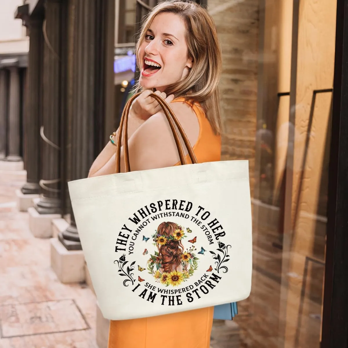 I Am The Storm Canvas Tote Bag For Women, Reusable Grocery Shoulder Bag for Shopping Work Travel Gym, Inspirational Gifts for Halloween Christmas Beach Bags Canvas Handbags for Friends -SL14