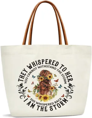 I Am The Storm Canvas Tote Bag For Women, Reusable Grocery Shoulder Bag for Shopping Work Travel Gym, Inspirational Gifts for Halloween Christmas Beach Bags Canvas Handbags for Friends -SL14