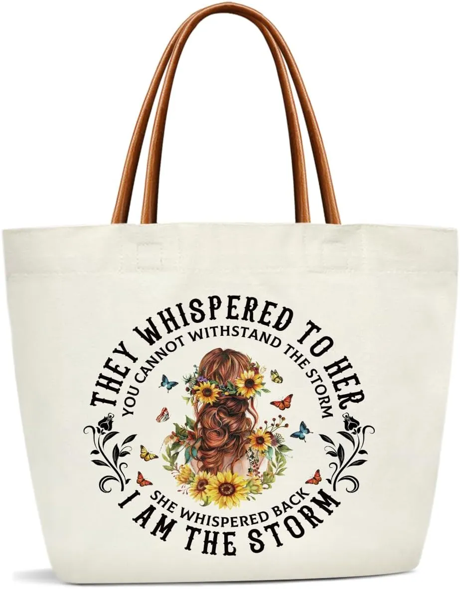 I Am The Storm Canvas Tote Bag For Women, Reusable Grocery Shoulder Bag for Shopping Work Travel Gym, Inspirational Gifts for Halloween Christmas Beach Bags Canvas Handbags for Friends -SL14