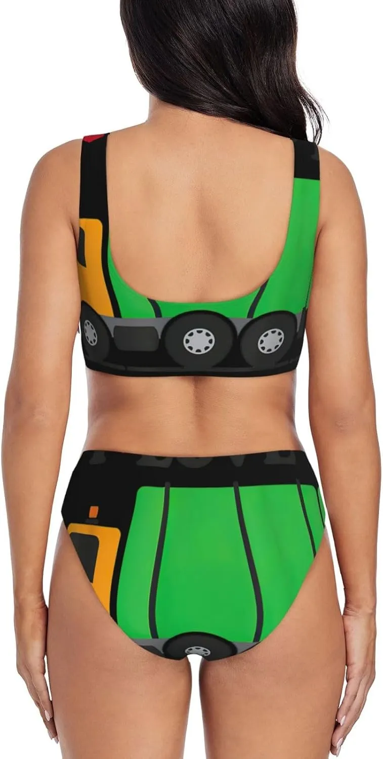 I Love Garbage Trucks Print Women's High Waisted Sport Bathing Suits Bikini Sets Sexy Push Up Two Piece Swimsuits