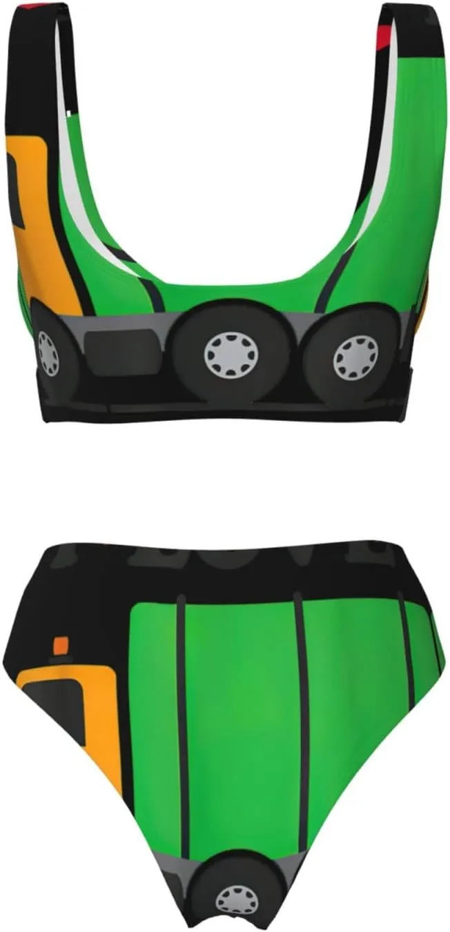 I Love Garbage Trucks Print Women's High Waisted Sport Bathing Suits Bikini Sets Sexy Push Up Two Piece Swimsuits