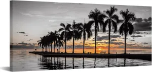 iKNOW FOTO Canvas Wall Art Sunset Waikiki Beach Honolulu Oahu Hawaii Photo Print Large Size Artwork Stretched & Framed Poster Home Decor for Living Room Ready to Hang Frameless 20"x55"