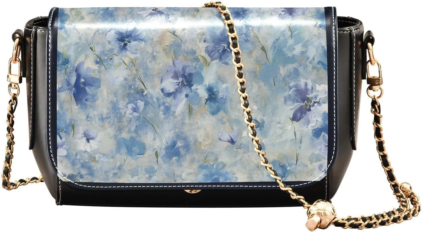 Innocent Blue Crushed Flower Crossbody Sling Bag Womens Leather Shoulder Bag with Adjustable Strap Mini Purse