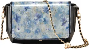 Innocent Blue Crushed Flower Crossbody Sling Bag Womens Leather Shoulder Bag with Adjustable Strap Mini Purse
