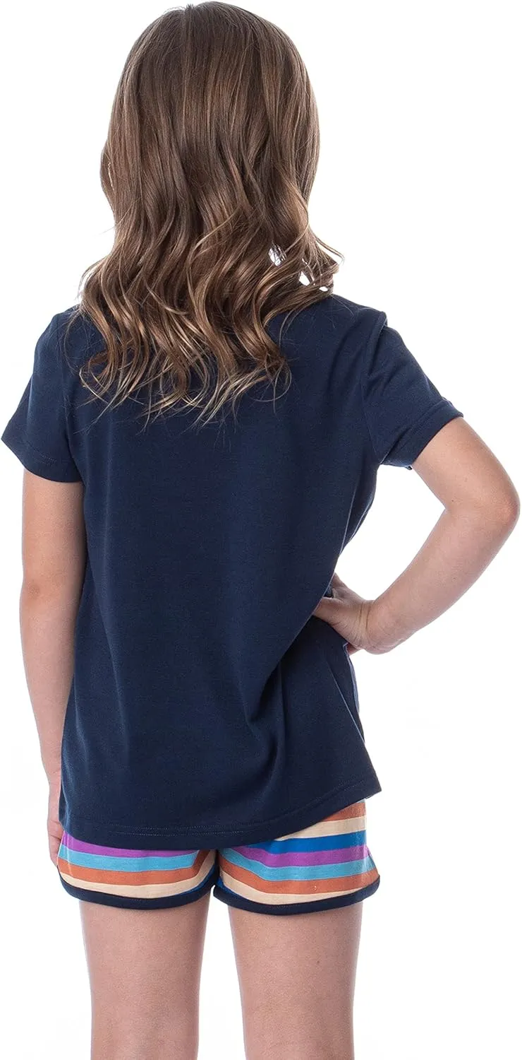 INTIMO NASA Girls' Retro Stripes Rocket Sleep Pajama Set Shorts Crewneck