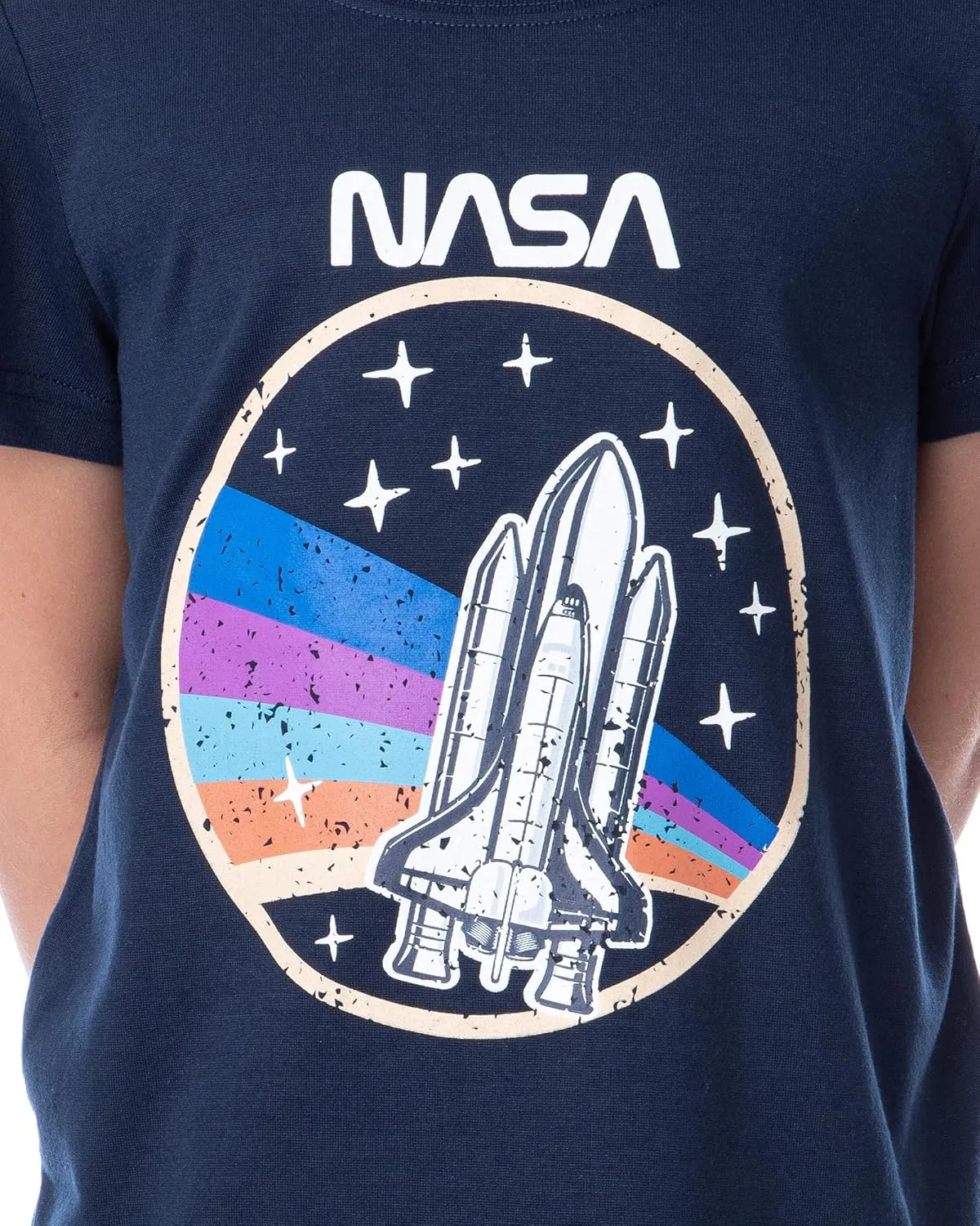 INTIMO NASA Girls' Retro Stripes Rocket Sleep Pajama Set Shorts Crewneck