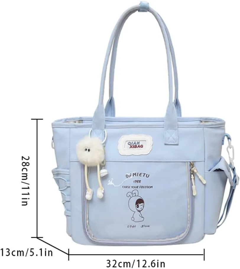 Ita Bag Kawaii Pin Display Bag with Plush Pendent Womens Crossbody Messenger Bag Girls Shoulder Tote Purse Y2K Handbag