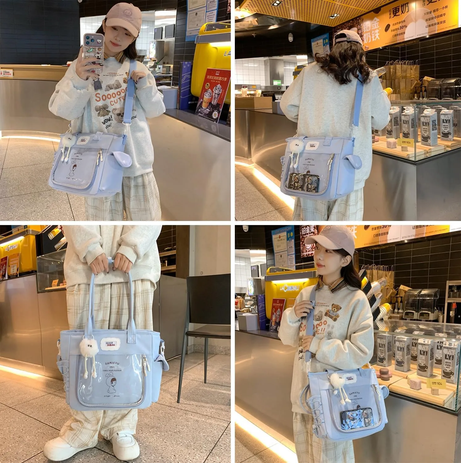 Ita Bag Kawaii Pin Display Bag with Plush Pendent Womens Crossbody Messenger Bag Girls Shoulder Tote Purse Y2K Handbag