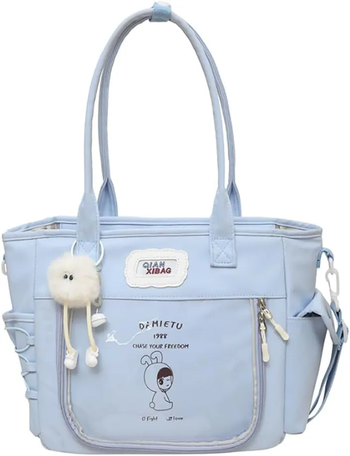 Ita Bag Kawaii Pin Display Bag with Plush Pendent Womens Crossbody Messenger Bag Girls Shoulder Tote Purse Y2K Handbag