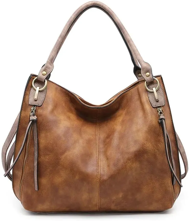 JEN & CO. Connar Distressed Large Leather Tote Bag for Women - Vegan Leather Purse Tote Bag, Adjustable Shoulder Strap