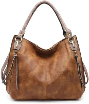 JEN & CO. Connar Distressed Large Leather Tote Bag for Women - Vegan Leather Purse Tote Bag, Adjustable Shoulder Strap