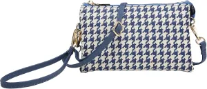 JEN & CO. M013HDST-BL Riley Houndstooth Print Wristlet Adjustable/Detachable Strap, Vegan Leather Handbag Shoulder Purse, Blue