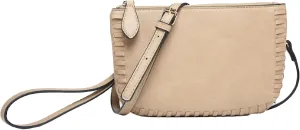 JEN & CO. M2397-TN Bonnie Top Zip Inner Card Slots, Vegan Leather Crossbody Wristlet Handbag Purse, Tan