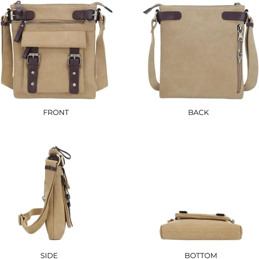 JESSIE & JAMES Bailey Canvas Concealed Carry Crossbody Bag for Women, Multi Pocket Medium Messenger Bags