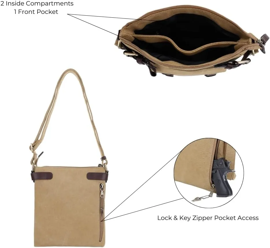 JESSIE & JAMES Bailey Canvas Concealed Carry Crossbody Bag for Women, Multi Pocket Medium Messenger Bags