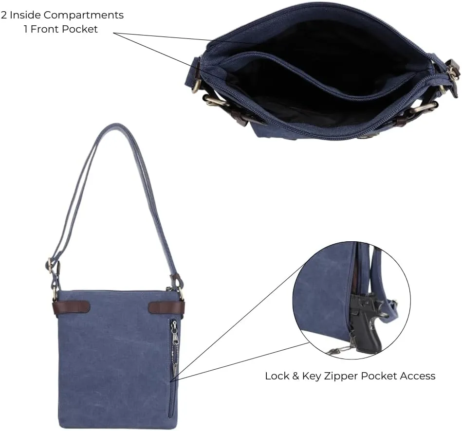JESSIE & JAMES Bailey Canvas Concealed Carry Crossbody Bag for Women, Multi Pocket Medium Messenger Bags