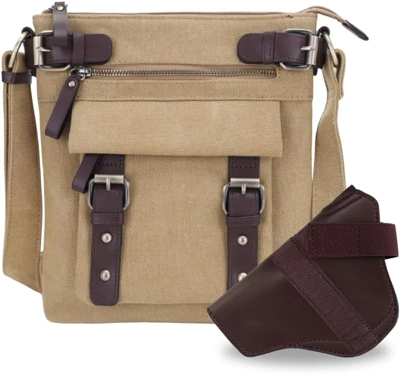 JESSIE & JAMES Bailey Canvas Concealed Carry Crossbody Bag for Women, Multi Pocket Medium Messenger Bags