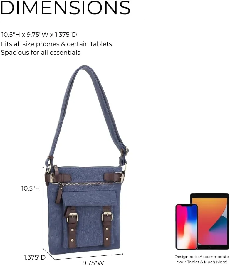 JESSIE & JAMES Bailey Canvas Concealed Carry Crossbody Bag for Women, Multi Pocket Medium Messenger Bags
