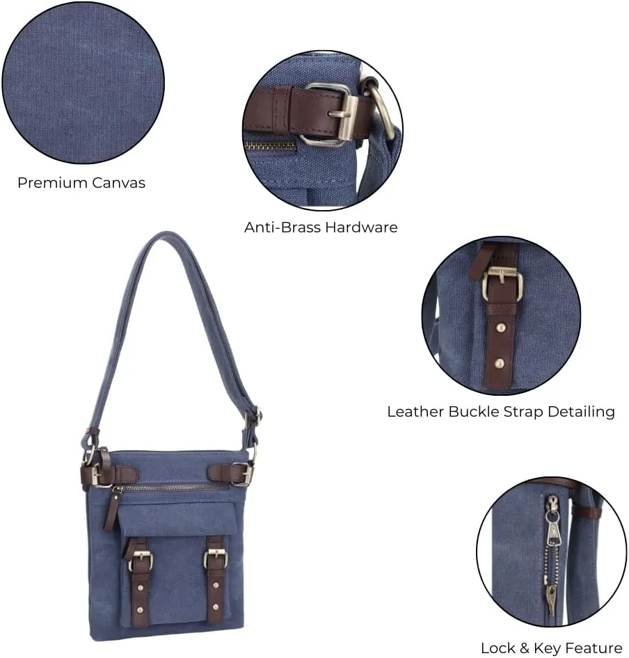 JESSIE & JAMES Bailey Canvas Concealed Carry Crossbody Bag for Women, Multi Pocket Medium Messenger Bags