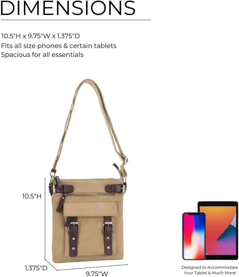 JESSIE & JAMES Bailey Canvas Concealed Carry Crossbody Bag for Women, Multi Pocket Medium Messenger Bags