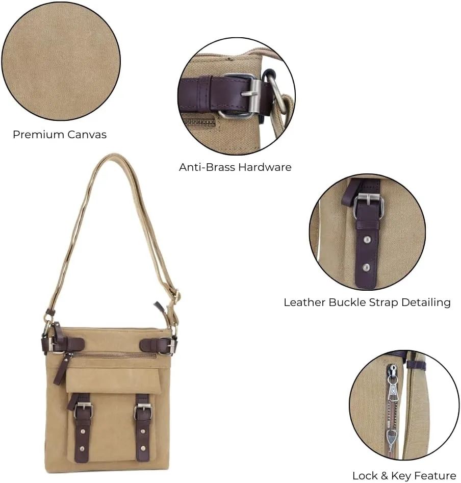 JESSIE & JAMES Bailey Canvas Concealed Carry Crossbody Bag for Women, Multi Pocket Medium Messenger Bags