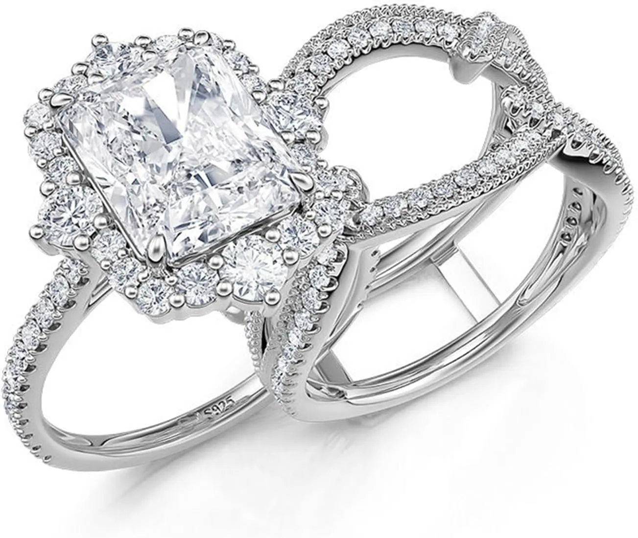 Jeulia 2 PC Interchangeable Engagement Ring Set for Women; 925 Sterling Silver Twisted Radiant Cut Diamond Wedding Ring Set CZ Anniversary Promise Rings for Her with Jewelry Gift Box