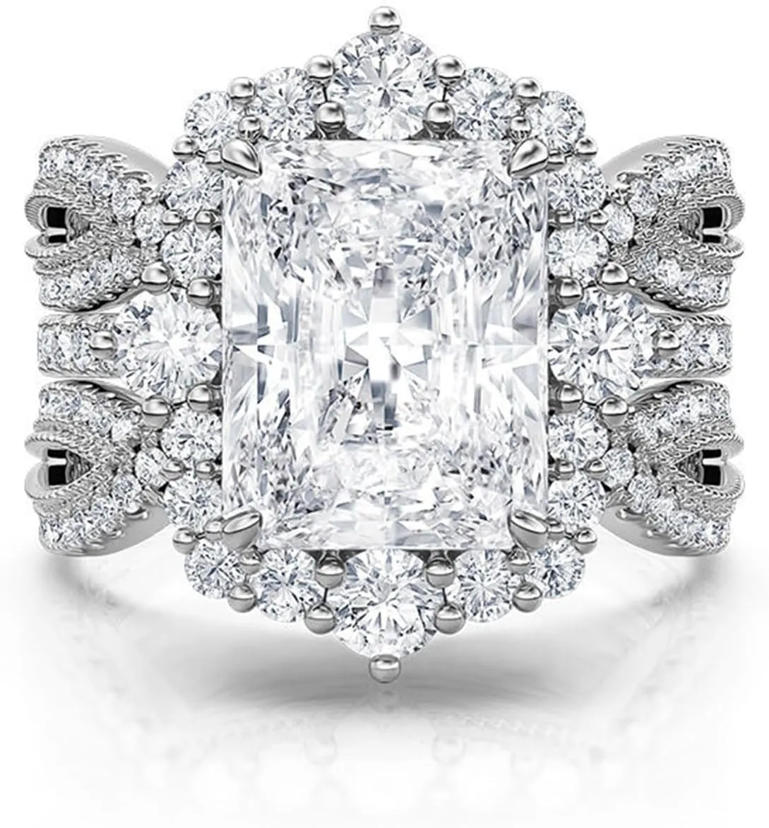 Jeulia 2 PC Interchangeable Engagement Ring Set for Women; 925 Sterling Silver Twisted Radiant Cut Diamond Wedding Ring Set CZ Anniversary Promise Rings for Her with Jewelry Gift Box