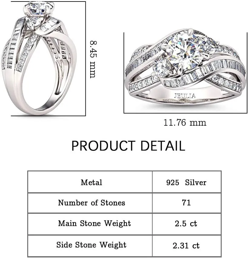Jeulia Engagement Rings for Women Sterling Silver Three Stone Round Cut Intertwined Ring Cubic Zirconia Diamond Crossover Statement Ring Set Wedding Anniversary Promise Bridal Set with Gift Box